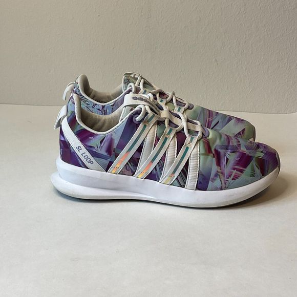 Adidas Women's Sz 7.5 SL Loop Racer Purple Aqua White Multicolor Iridescent Shoe - Picture 4 of 9